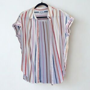 Madewell Short Sleeve Striped Button-Up Shirt Dress Size L